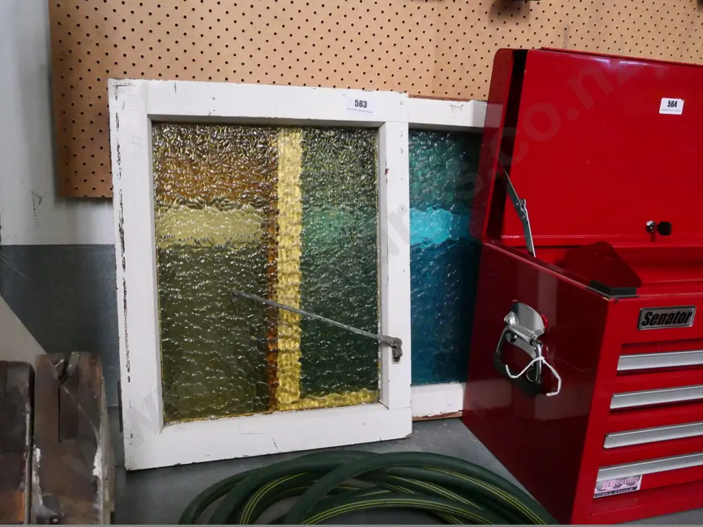 one yellow glazed and one blue glazed mottled windows H-570 W-460 Image 1++