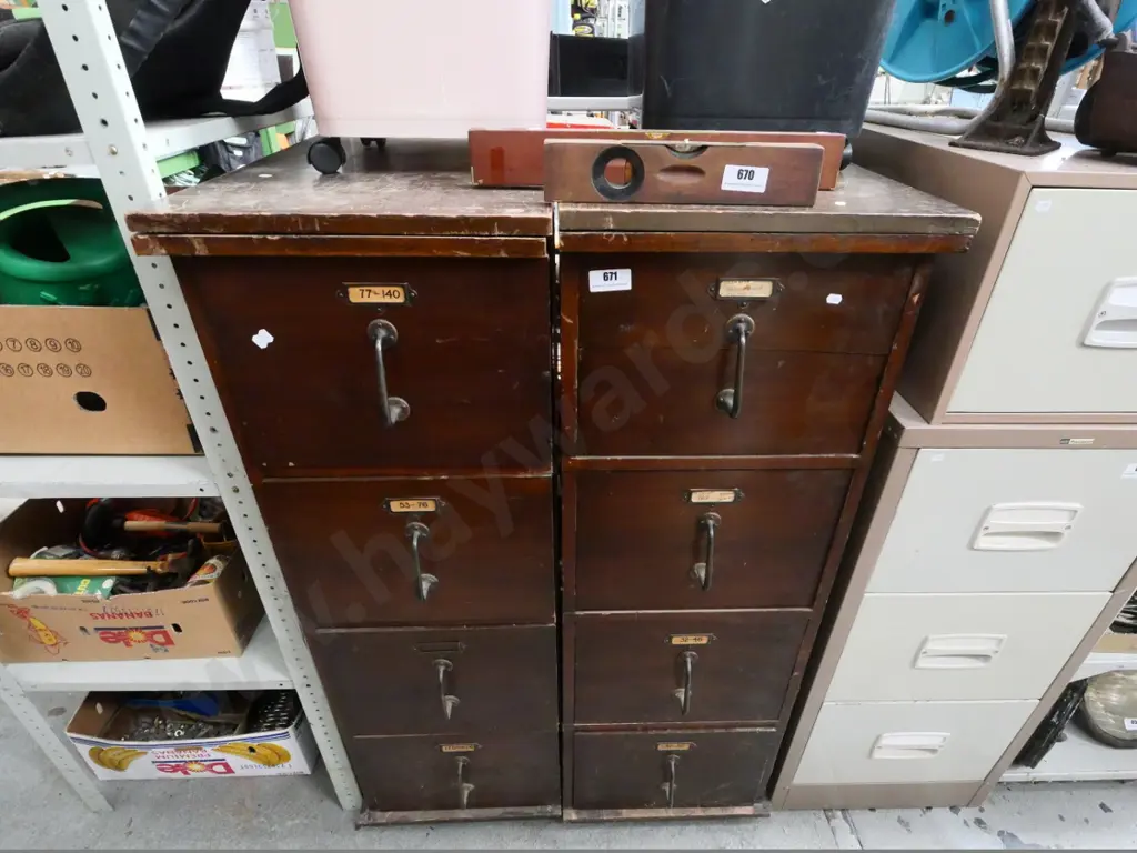 pair of vintage wooden 4-drawer filing cabinets Image 1++