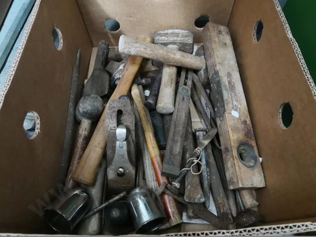 box of rusty allsorts - mallet, plane, levels, etc Image 1++
