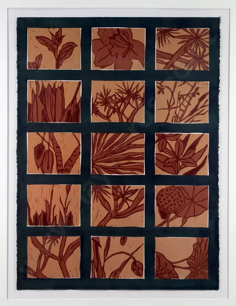 Rebecca Cunningham 2002  - framed woodblock 1/1 - untitled H-750 W-560 Image 1++