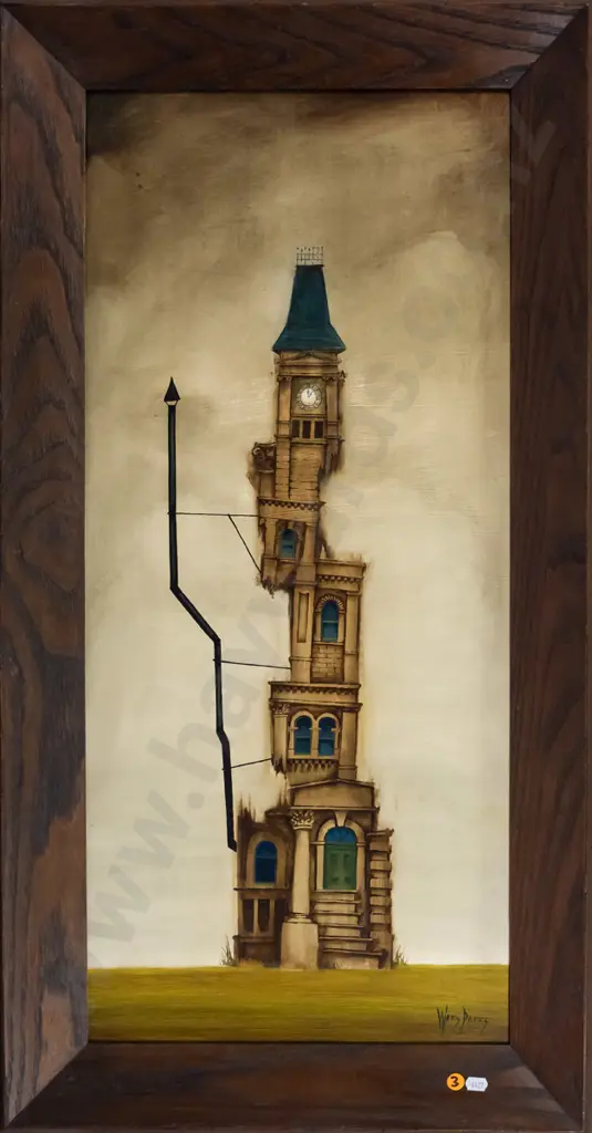 Watts Davies - framed oil on board - deconstructed building H-780 W-350 Image 1++