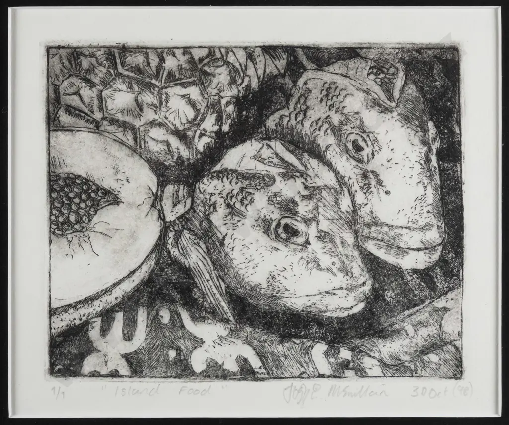 Josh McMillan '98 - framed lithograph 9/9 - "Island Food" H-120 W-140 Image 1++