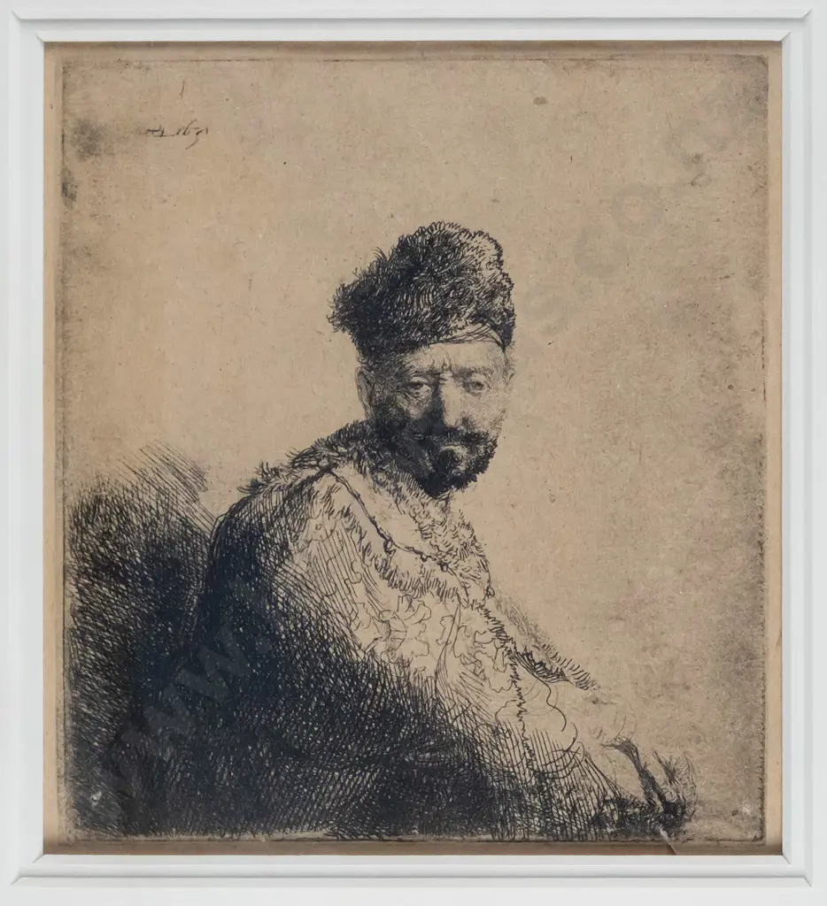 unsigned framed etching - portrait. H-140 W-130 Image 1++
