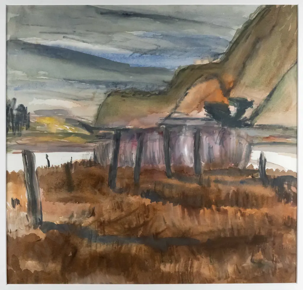 Pauline Bellamy - framed watercolour - landscape H-350 W-350 Image 1++