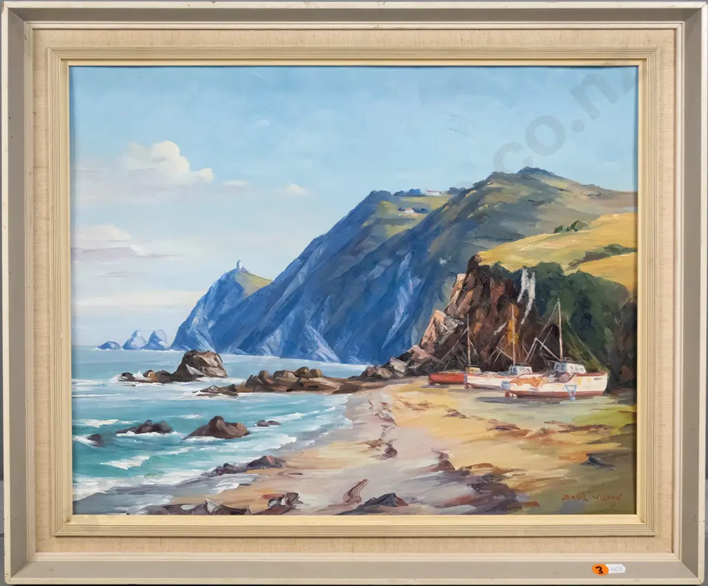 Basil Wilson '67 - framed oil - "Fishing Boats, the Nuggets" H-390 W-490 Image 1++