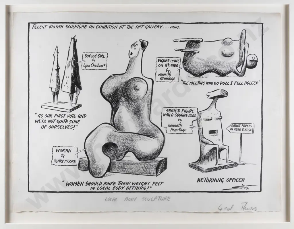 Sid Scales - framed ink - Local Body "Sculpture" cartoon H-250 W-330 Image 1++