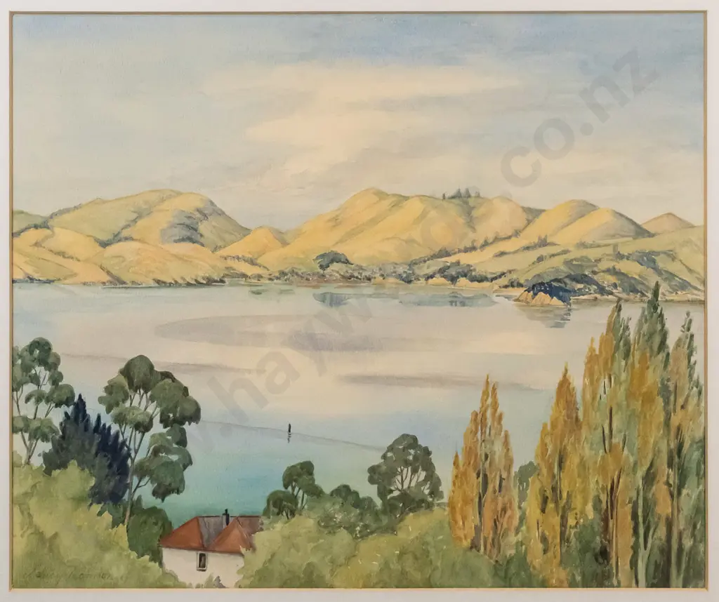 Nancy Thompson - framed watercolour - harbour view - H360 W-430 Image 1++