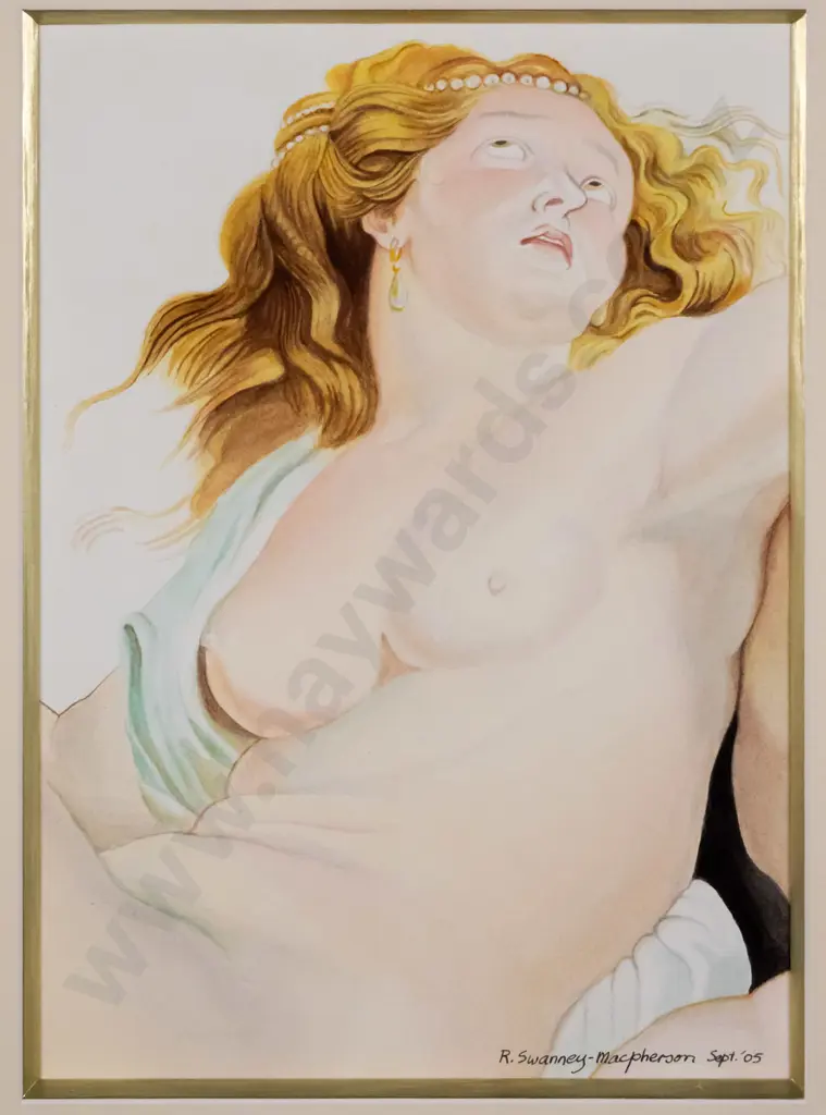 R. Swanney-Macpherson - Sept '05 - framed watercolour - nude. H-280 W-200 Image 1++