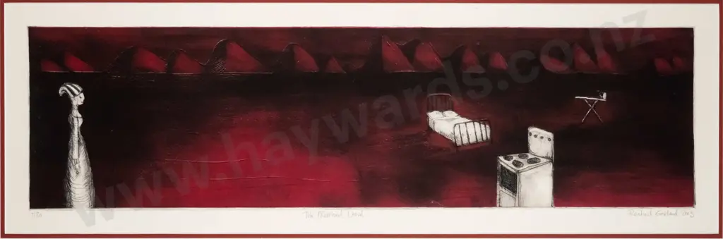 Racheal Garland 2003 - framed hand coloured etching 7/20 "The promised land  - H-170 W-620 Image 1++