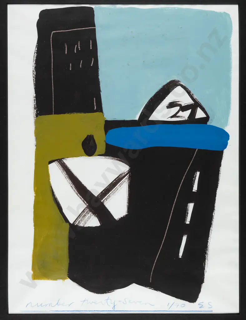 Eion Stevens 1990 - framed acrylic on paper - "number twenty-seven" H-305 W-230 Image 1++