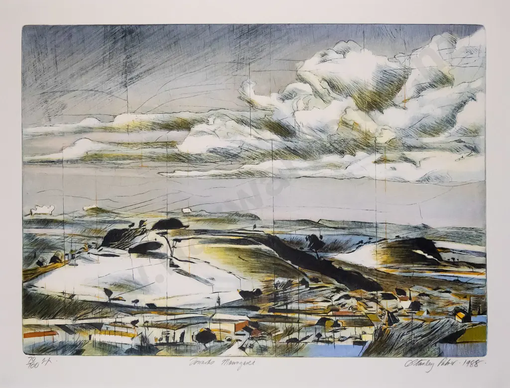 Stanley Palmer 1988 - framed bamboo etching 70/100 - "Towards Maungarei" H-410 W-580 Image 1++