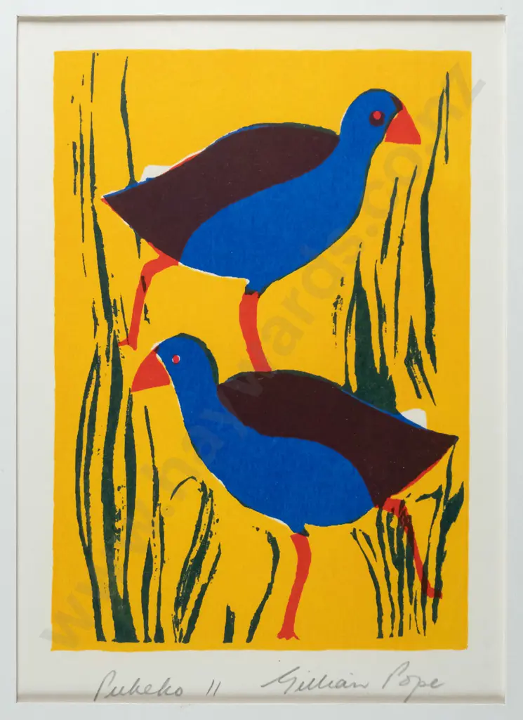 Gillian Pope - mounted silkscreen print - "Pukeko II" H-170 W-120 Image 1++