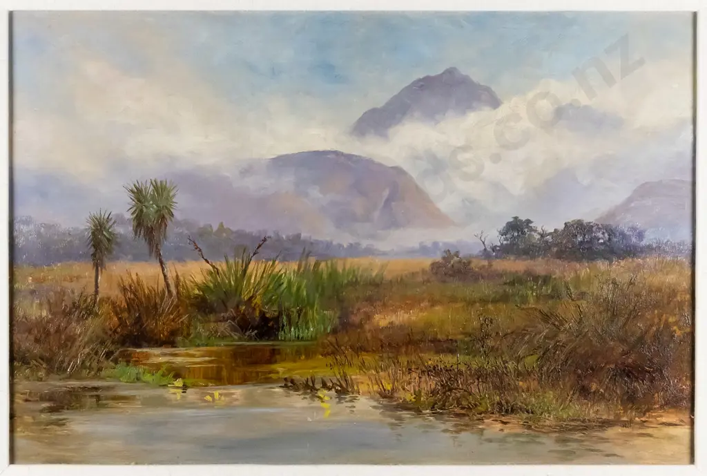 James Douglas Moultray - framed oil - cabbage trees. H-290 W-430 Image 1++