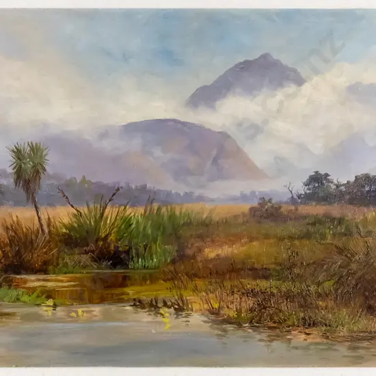James Douglas Moultray - framed oil - cabbage trees. H-290 W-430