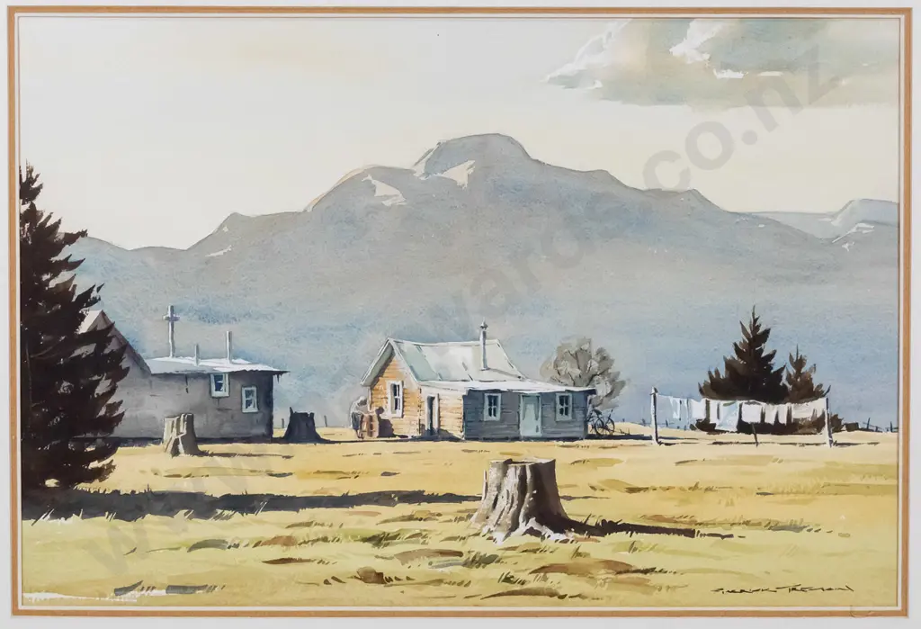 Garrick Tremain - framed watercolour - farm landscape. H-360 W-550 Image 1++