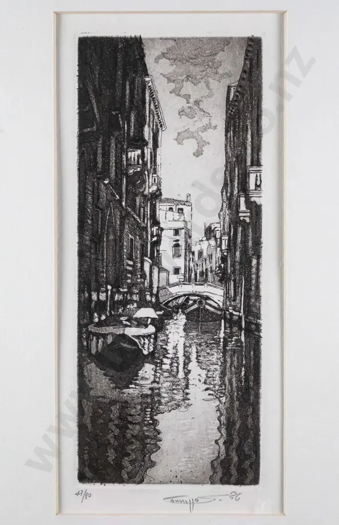 Cannizzo '86 - framed etching 47/80 - Venetian canal H-195 W-80 Image 1++