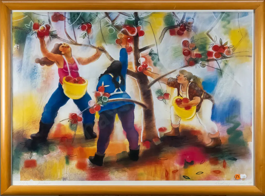 signed Lyndsay Crooks '99 laser print -  Apple Pickers H-450 W-650 Image 1++