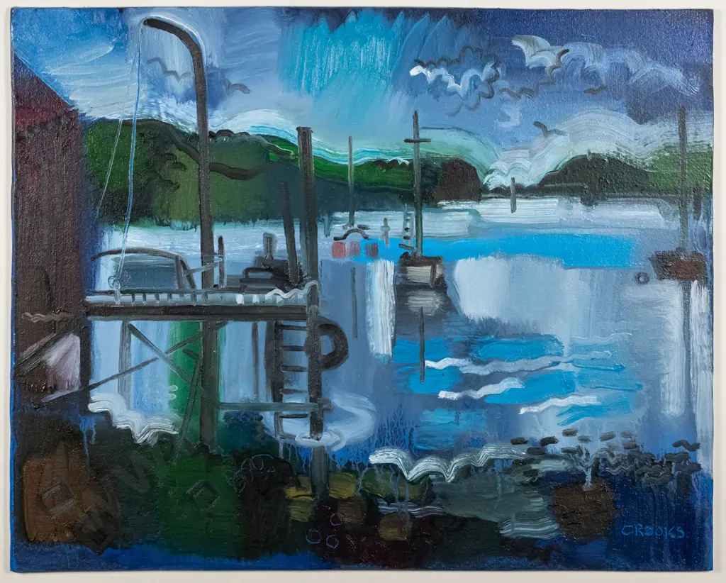 Lindsay Crooks - framed oil on board - "The Boom" H-395 W-495 Image 1++