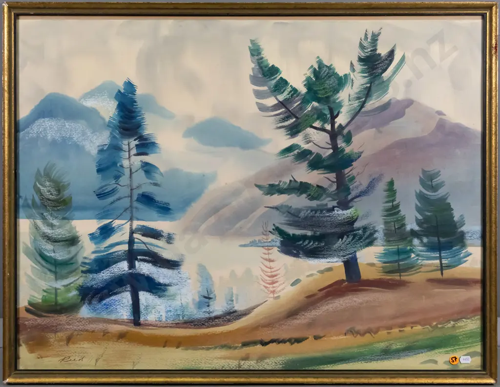 WJ Reed - framed watercolour -  "Mist at Wanaka"  (slight foxing & slight movement in frame)  H-550 W-730 Image 1++