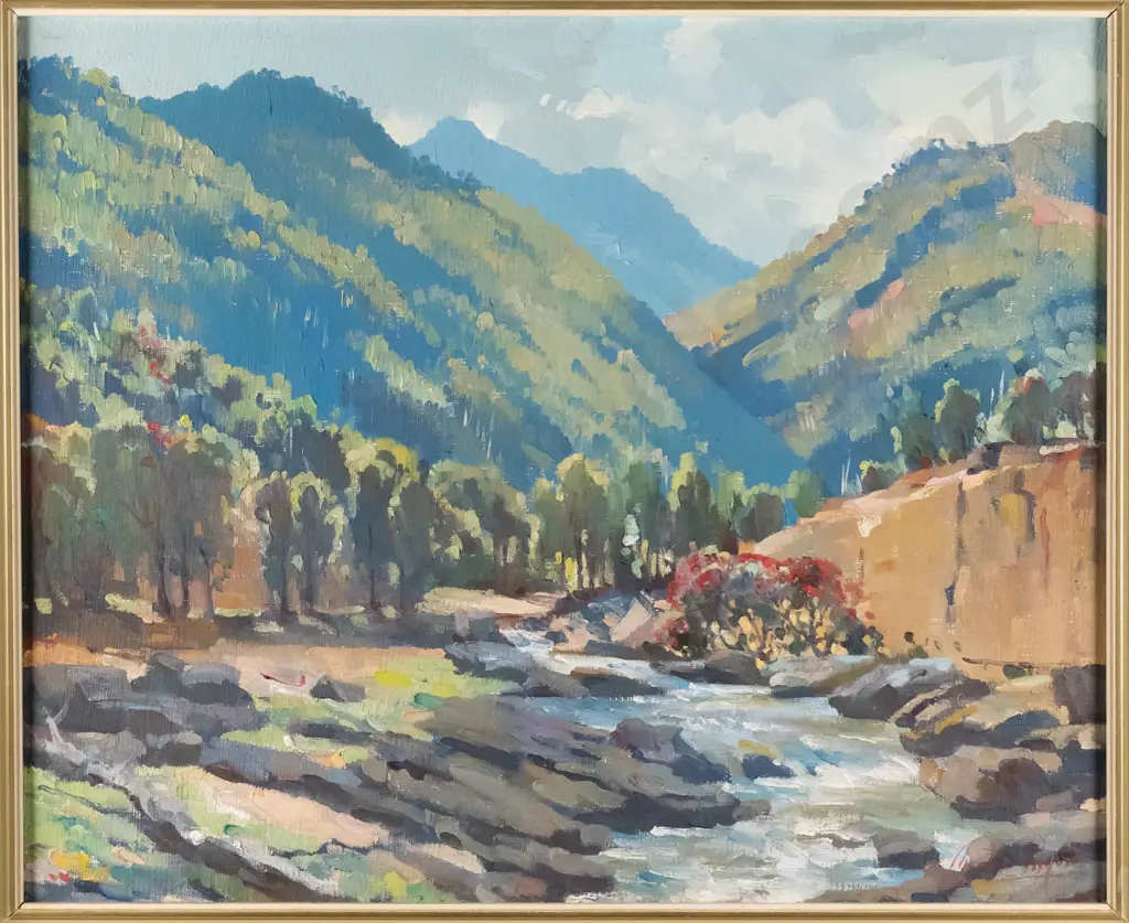Charlton Edgar - framed oil - "Morning Light, Tapu Valley, Coromandel" H-340 W-410 Image 1++