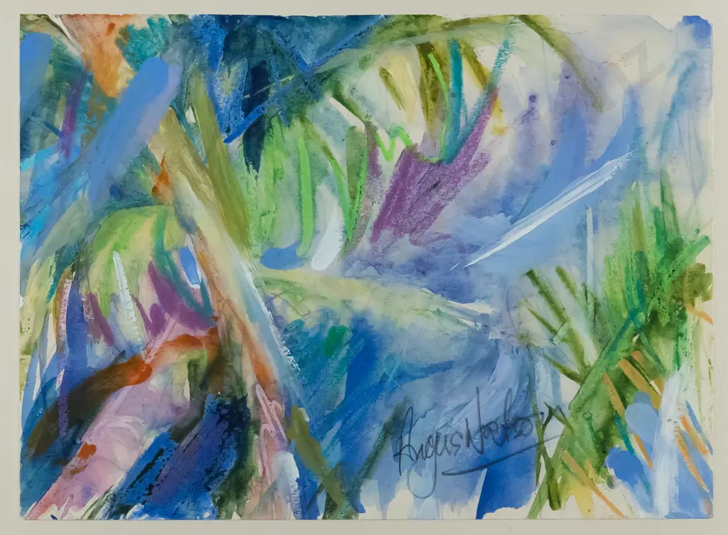 Angus Watson - framed watercolour - palm trees H-220 W-300 Image 1++