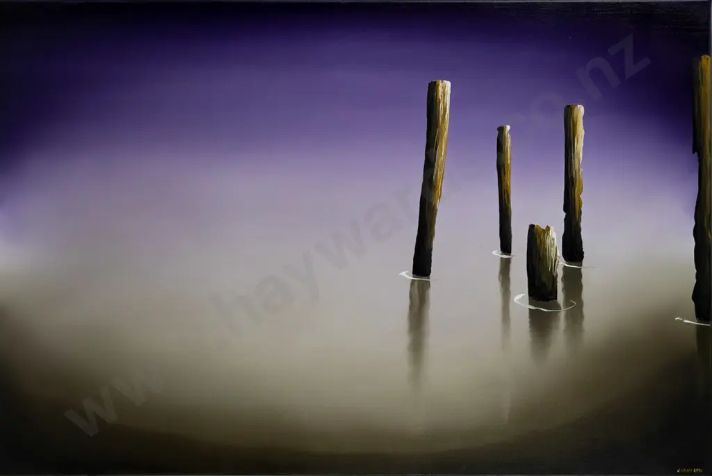 Jason Low - oil on boxed canvas - poles in water - H-610 W-910 Image 1++