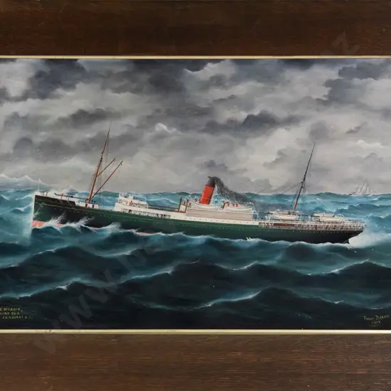 Barnes 1912 - framed oil - "U.S.S. Mokoia in rough sea off Kaikoura" H-480 W-730