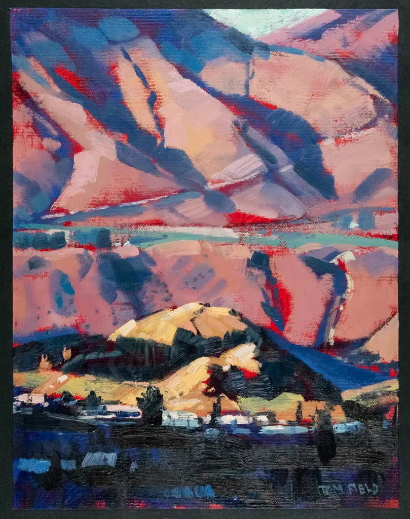 Tom Field - mounted oil on canvas - "The Crown Range Evening" H-320 W-240 Image 1++