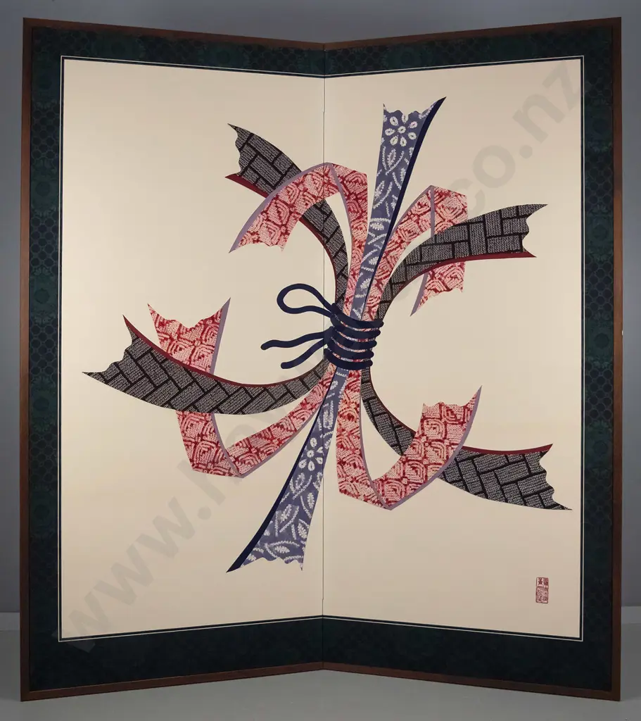 Japanese printed silk on 2 fold screen H-1520 W-1380 Image 1++