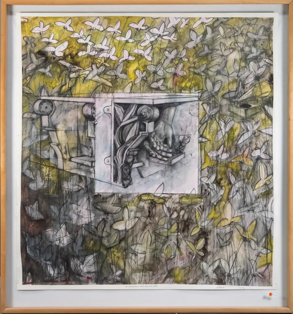 Bruce Dehnart 1996 - framed mixed media - "An association I might make with words" H-1020 W-960 Image 1++