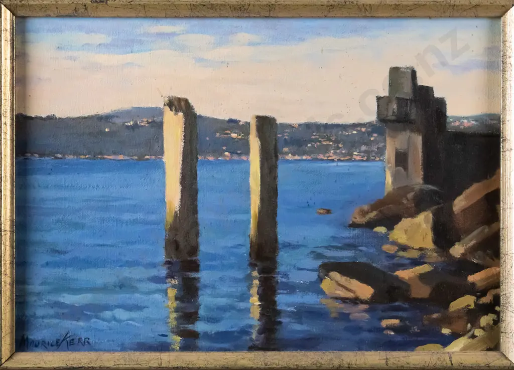 Maurice Kerr - framed oil - "Old Wharf (Towards Waverley)" H-165 W-240 Image 1++