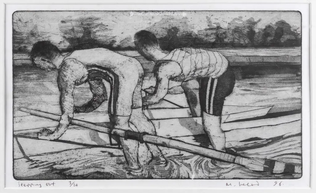 illegible signature '96 - framed etching 3/20 "Stepping Out" H-145 W-250 Image 1++