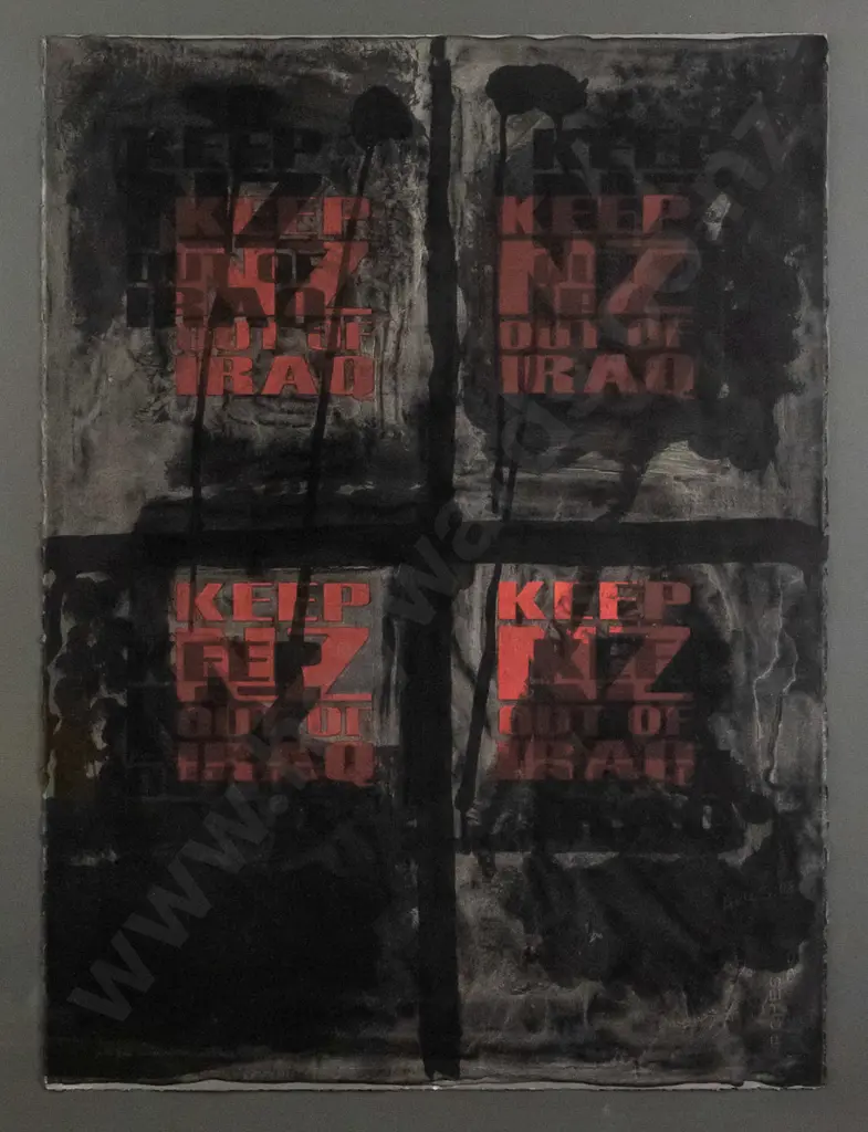 Ralph Hotere - lithograph on paper 14/40 - "Keep NZ Out of Iraq" H-760 W-565 Image 1++