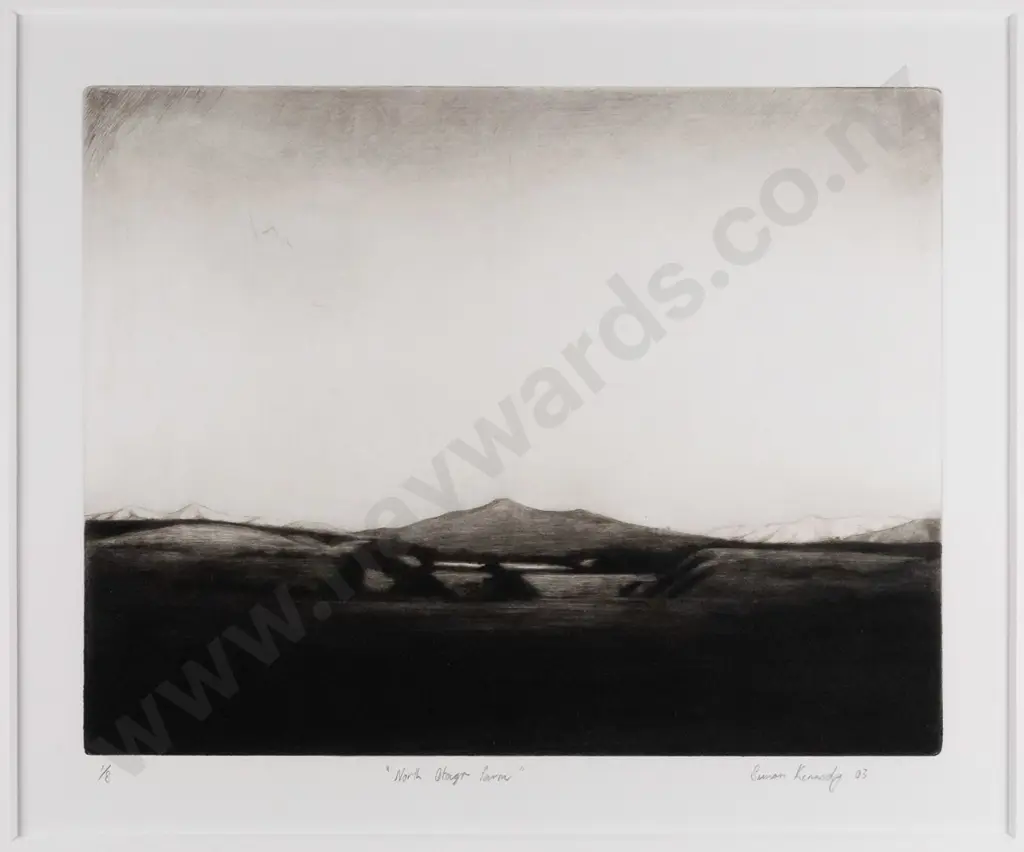 Simon Kennedy '03 - framed etching 1/8 - "North Otago Farm" H-195 W-250 Image 1++