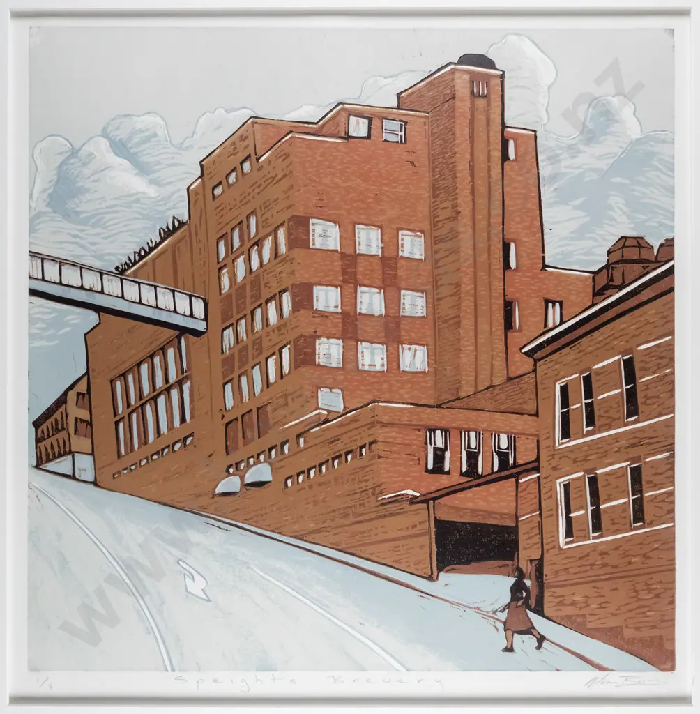 Manu Berry - framed ltd edition print 1/5 - "Speights Brewery" H-400 W-390 Image 1++