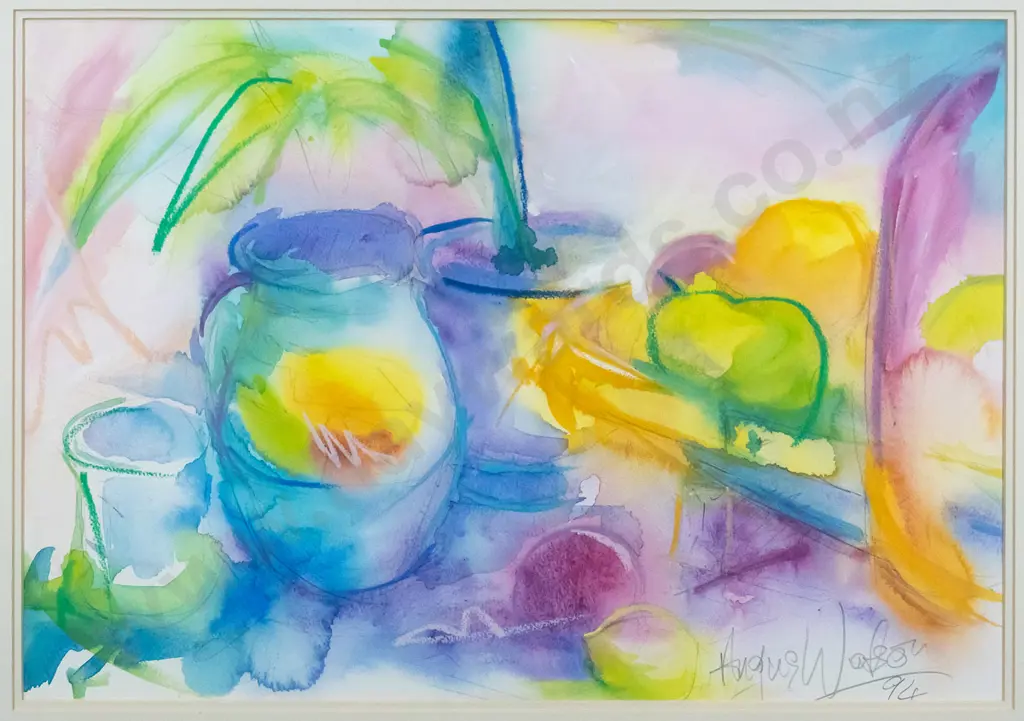Angus Watson '94 - framed watercolour & pencil - still life. H-390 W-560 Image 1++