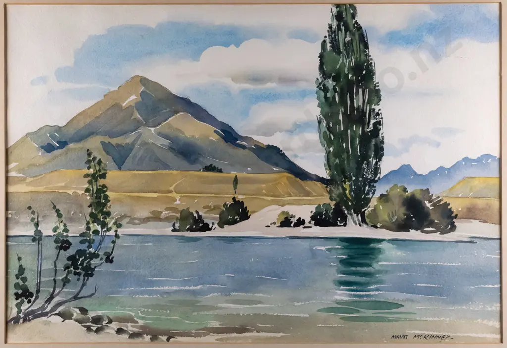 Mavis McKinney - framed watercolour - Mount Maud, Lake Wanaka H-330 W-480 Image 1++