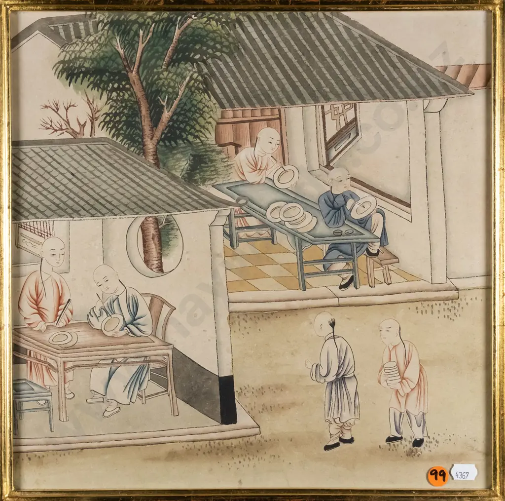 framed Japanese ink and watercolour - painting pottery - H-330  W-330 Image 1++
