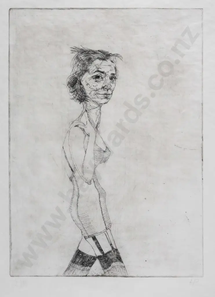 NH - framed etching A/P - woman in underwear H-195 W-145 Image 1++