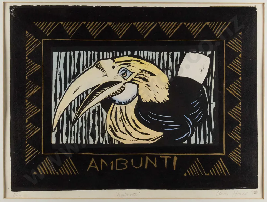 Colin Howes - framed screenprint 5/20 - "Ambunti" H-240 W-310 (foxing to mat) Image 1++