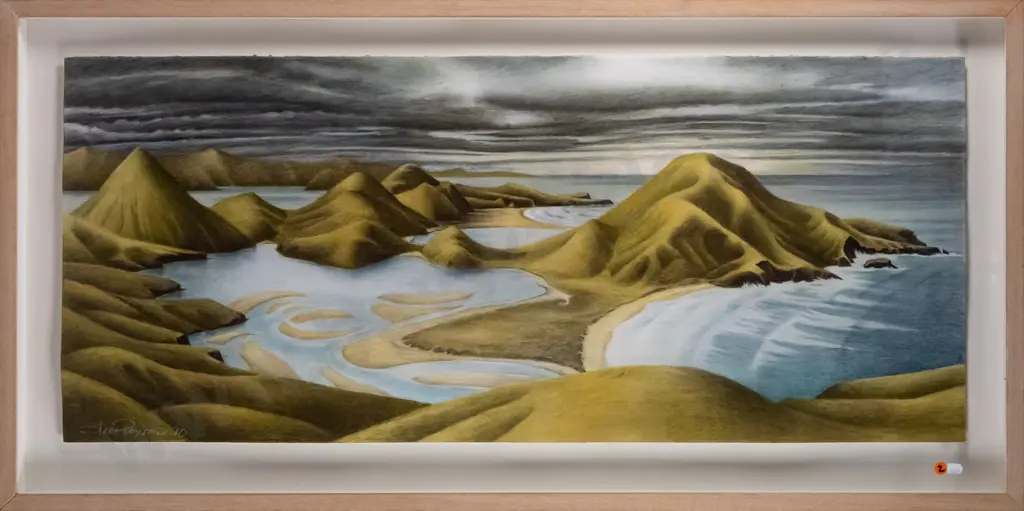 Steev Peyroux '10 - framed pastel - Otago peninsula, Hooper's Inlet & Allans Beach H-550 W-750 Image 1++