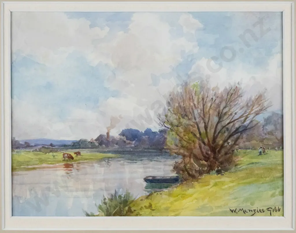 W Menzies Gibb - framed watercolour - Lower Avon H-145 W-190 Image 1++
