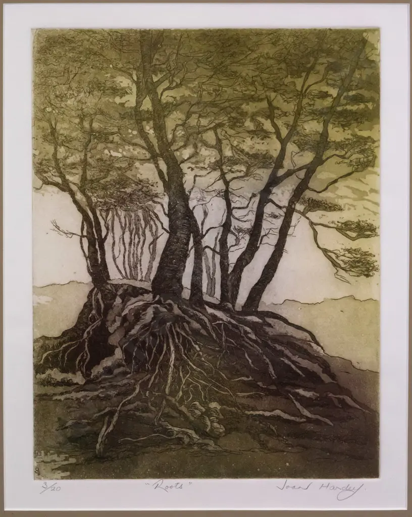 Joan Hardey - framed  etching 3/20 - "Roots" H-320 W-240 Image 1++