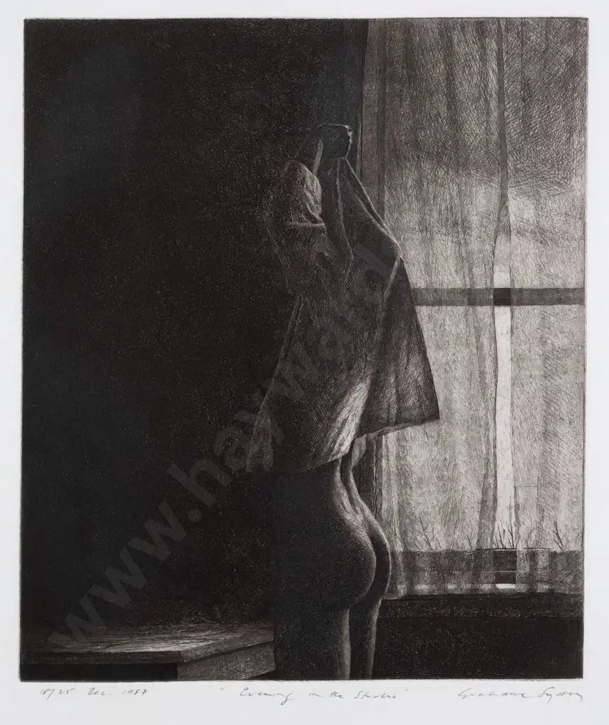 Grahame Sydney Dec 1987 - framed etching 18/25 - Evening in the Studio H-280 W-240 Image 1++