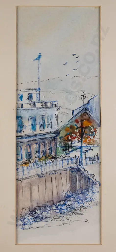 unsigned framed ink and watercolour - "St. Clair Esplanade" H-250 W-90 Image 1++