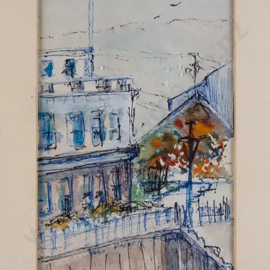 unsigned framed ink and watercolour - "St. Clair Esplanade" H-250 W-90