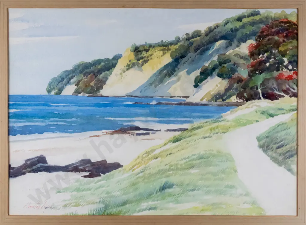 Charlton Edgar - framed watercolour - "Lang's Beach Waipu Cove" H-270 W-380 Image 1++