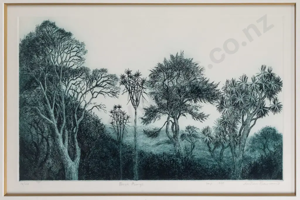 Audrey Bascand 1995 - framed etching 18/20 - "Bush Fringe" H-290 W-490 Image 1++