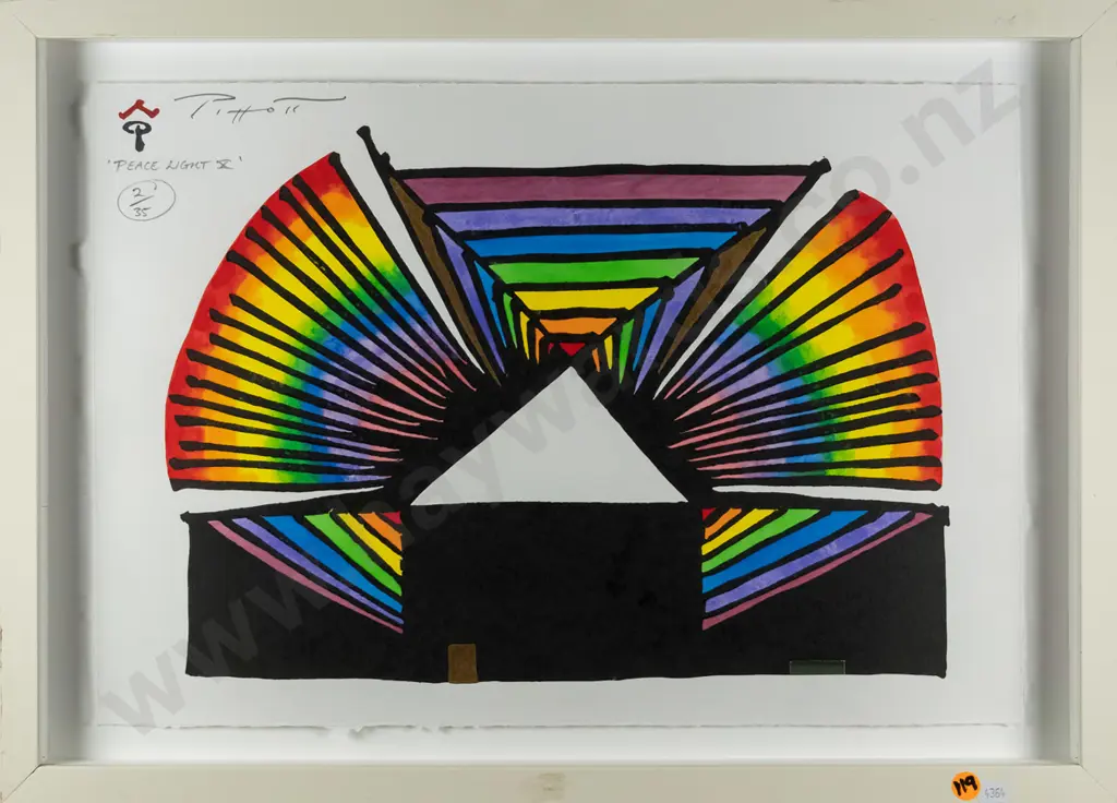 Rob Piggott - framed hand-coloured woodcut No. 2/35 - "Peace Light X" H-290 W-410 Image 1++