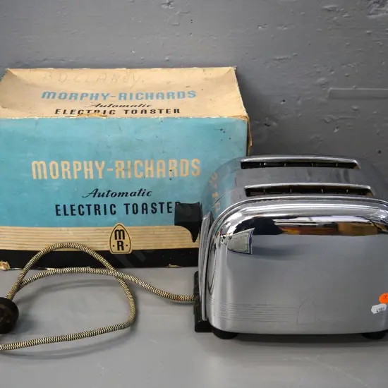 vintage Morphy-Richards chrome and bakelite toaster with orginal box